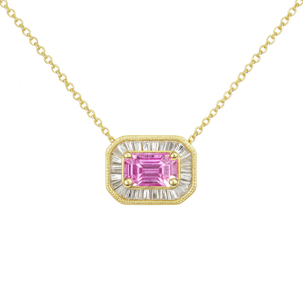 .43ct G SI 14KT Yellow Gold Diamond & Pink Sapphire Gemstone Pendant Necklace 16+2"