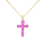 1.38ct G SI 14KT Yellow Gold Oval Shape Pink Sapphire Gemstone Cross Pendant 18" Chain