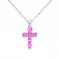 <span style="color:purple">SPECIAL!</span> 1.17ct G SI 14KT White Gold Oval Shape Pink Sapphire Gemstone Cross Pendant 18" Chain