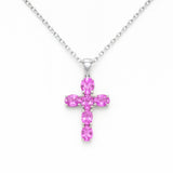 1.50ct G SI 14KT White Gold Oval Shape Pink Sapphire Gemstone Cross Pendant 18" Chain