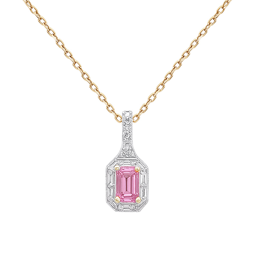 .57ct G SI 14kt Yellow Gold Diamond & Pink Sapphire Gemstone Pendant Necklace 18" Long