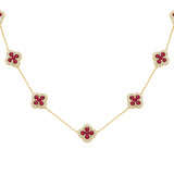 7.20ct G SI 14kt Yellow Gold Diamond & Ruby Gemstone Clover Chain Necklace 16+2" Ext.