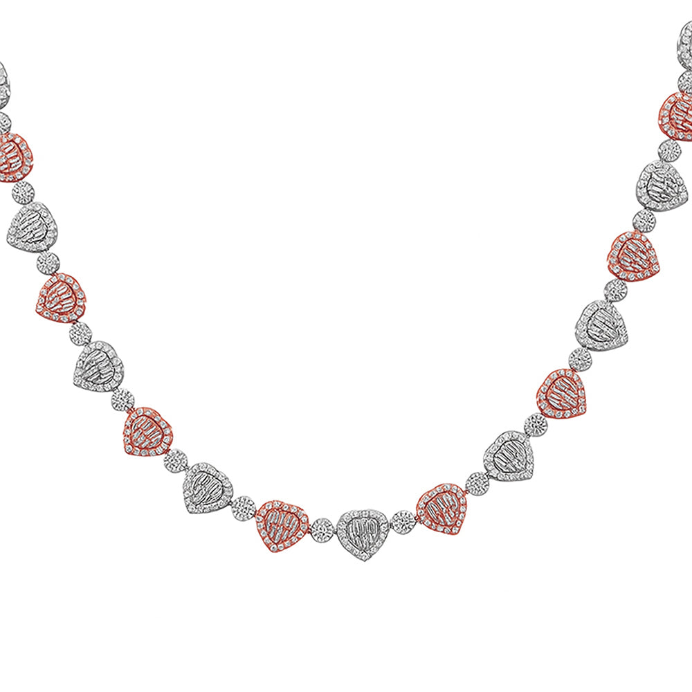 12.86ct G SI 10MM 14kt Two Tone Gold Heart Shape Chain Diamond Necklace 22" Long