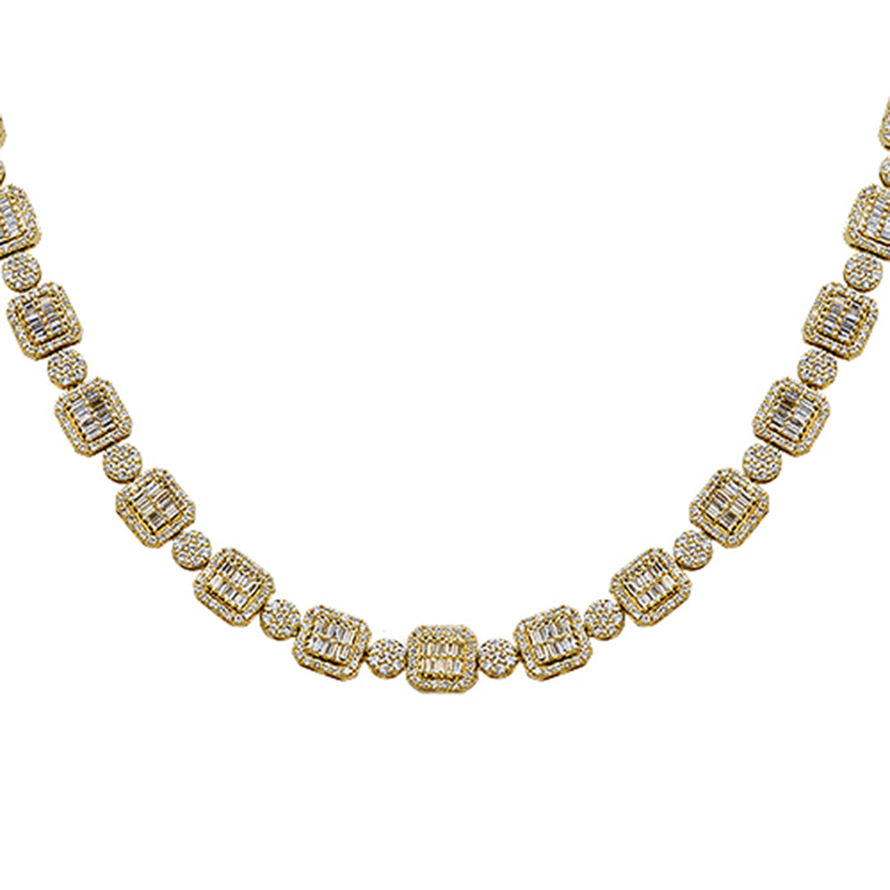 14.14ct G SI 14kt Yellow Gold Round & Baguette Diamond Necklace 22" Long