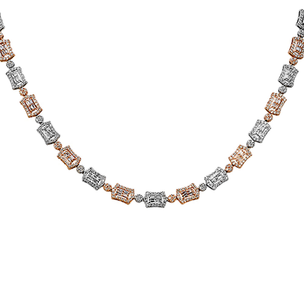 10.12ct G SI 14kt Two Tone Gold Round &  Baguette Diamond Necklace 22" Long