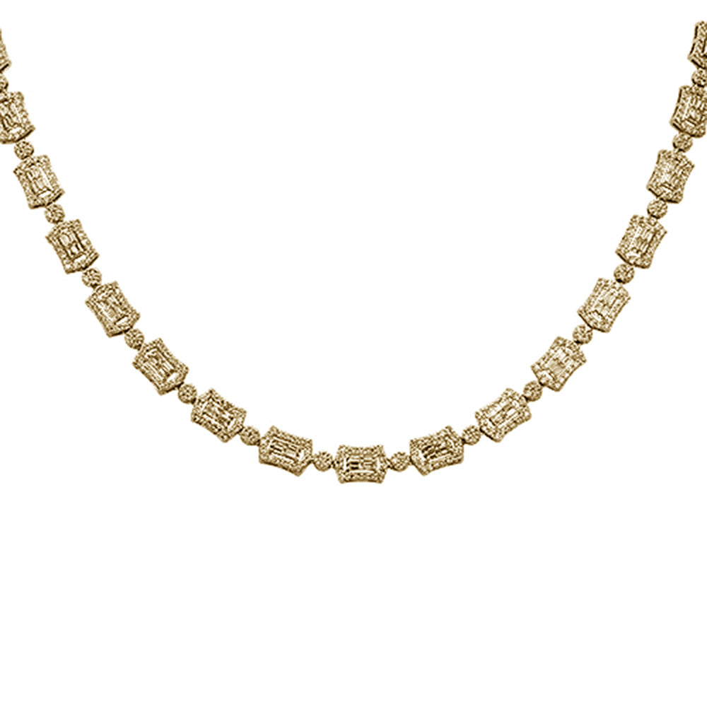 10.00ct G SI 14kt Yellow Gold Round &  Baguette Diamond Necklace 22" Long
