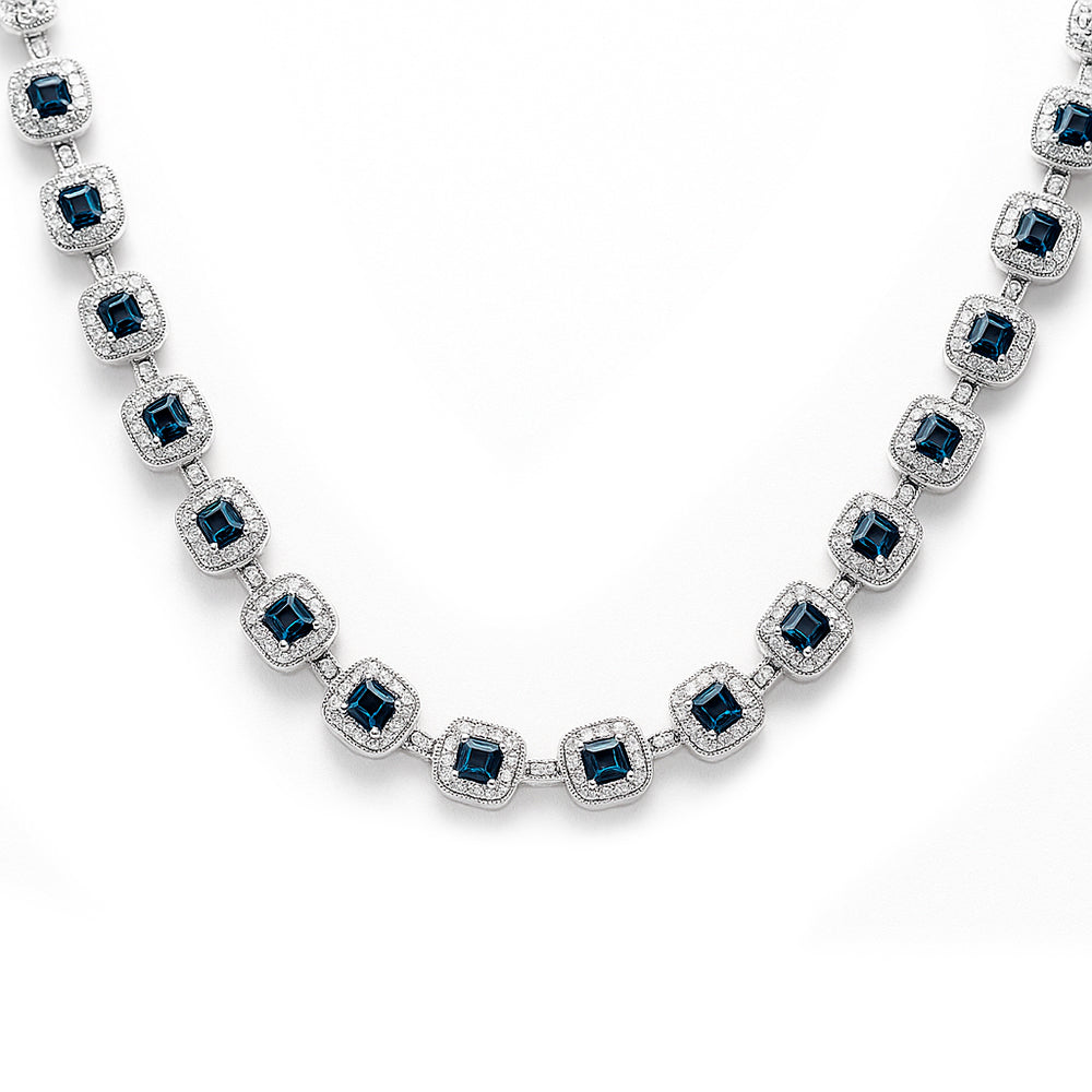 23.3ct G SI 14kt White Gold Blue Topaz & Diamond Gemstone Necklace 20" Long