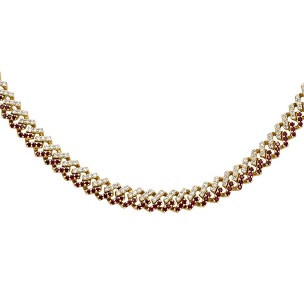 11.67ct G SI 14kt Yellow Gold Diamond & Ruby Square Cuban Gemstone Necklace 22" Long