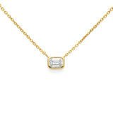 <span style="color:purple">SPECIAL!</span> .19ct G SI 14kt Yellow Gold Bezel Set Emerald Cut Diamond Solitaire Pendant Necklace 16+2" Ext.