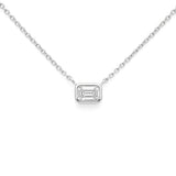 .20ct G SI 14kt White Gold Bezel Set Emerald Diamond Solitaire Pendant Necklace 16+2" Ext.