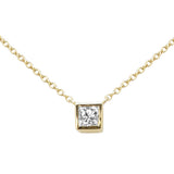 .18ct G SI 14kt Yellow Gold Bezel Set Princess Cut Diamond Solitaire Pendant Necklace 16+2" Ext.