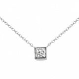 .18ct G SI 14kt White Gold Bezel Set Princess Cut Diamond Solitaire Pendant Necklace 16+2" Ext.