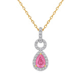 .49ct G SI 14kt Yellow Gold Diamond & Pink Sapphire Pear Shape Drop Pendant  18"