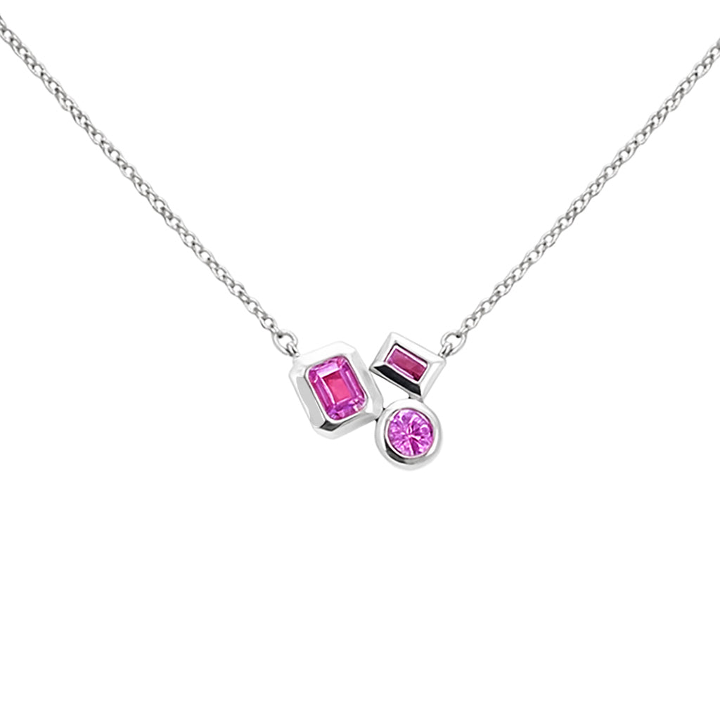 .38ct G SI 14kt White Gold Pink Sapphire Multi Shape Pendant Necklace
