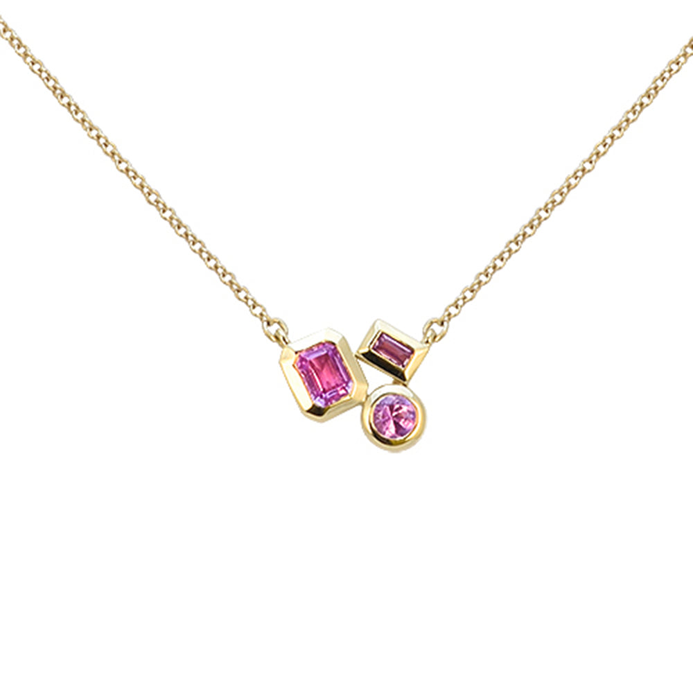 .37ct G SI 14kt Yellow Gold Bezel Set Pink Sapphire Multi Shape Pendant Necklace