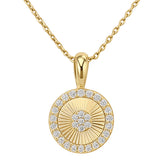 .20ct G SI 14kt Yellow Gold Diamond Disc Medallion Pendant Necklace 18" Long