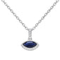 <span style="color:purple">SPECIAL!</span> .42ct G SI 14kt White Gold Diamond & Blue Sapphire Gemstone Evil Eye Pendant 18" Long