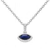 .42ct G SI 14kt White Gold Diamond & Blue Sapphire Gemstone Evil Eye Pendant 18" Long