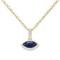 <span style="color:purple">SPECIAL!</span> .42ct G SI 14kt Yellow Gold Diamond & Blue Sapphire Gemstone Evil Eye Pendant 18" Long