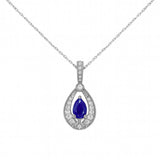 <span style="color:purple">SPECIAL!</span> .64ct G SI 14kt White Gold Diamond & Blue Sapphire Gemstone Pendant Necklace 18" Long