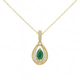 .52ct G SI 14kt Yellow Gold Diamond & Emerald Gemstone Pendant Necklace 18" Long