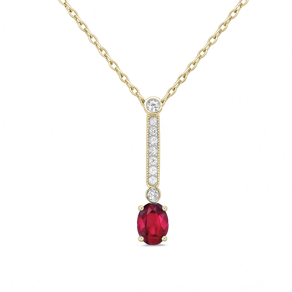 <span style="color:purple">SPECIAL!</span> .99ct G SI 14kt Yellow Gold Diamond & Ruby Gemstone Pendant Necklace 18" Long