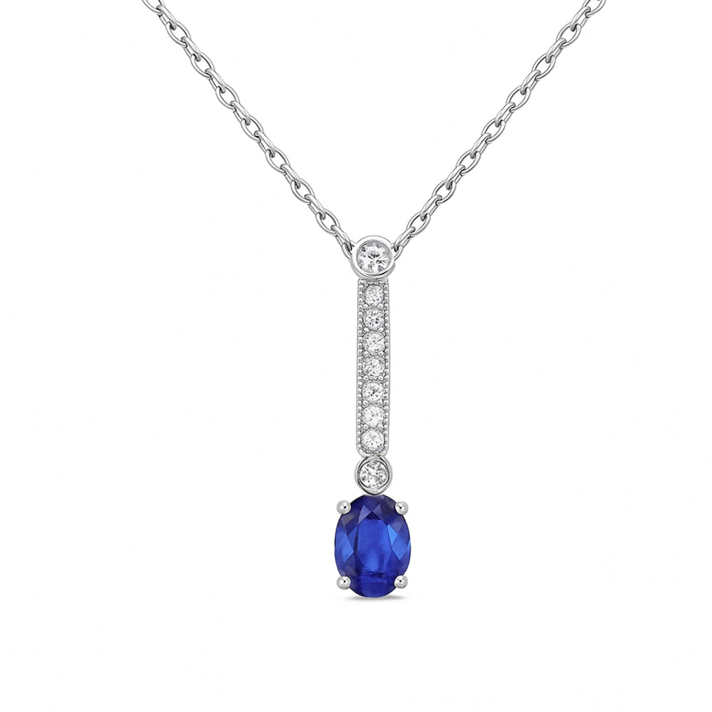 1.11ct G SI 14kt White Gold Diamond & Blue Sapphire Gemstone Pendant Necklace 18" Long