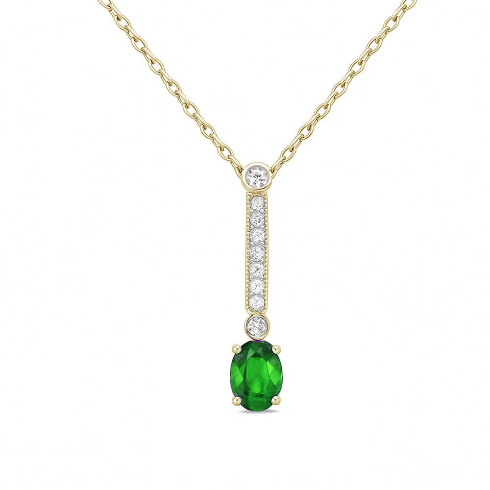 .82ct G SI 14kt Yellow Gold Diamond & Emerald Gemstone Pendant Necklace 18" Long