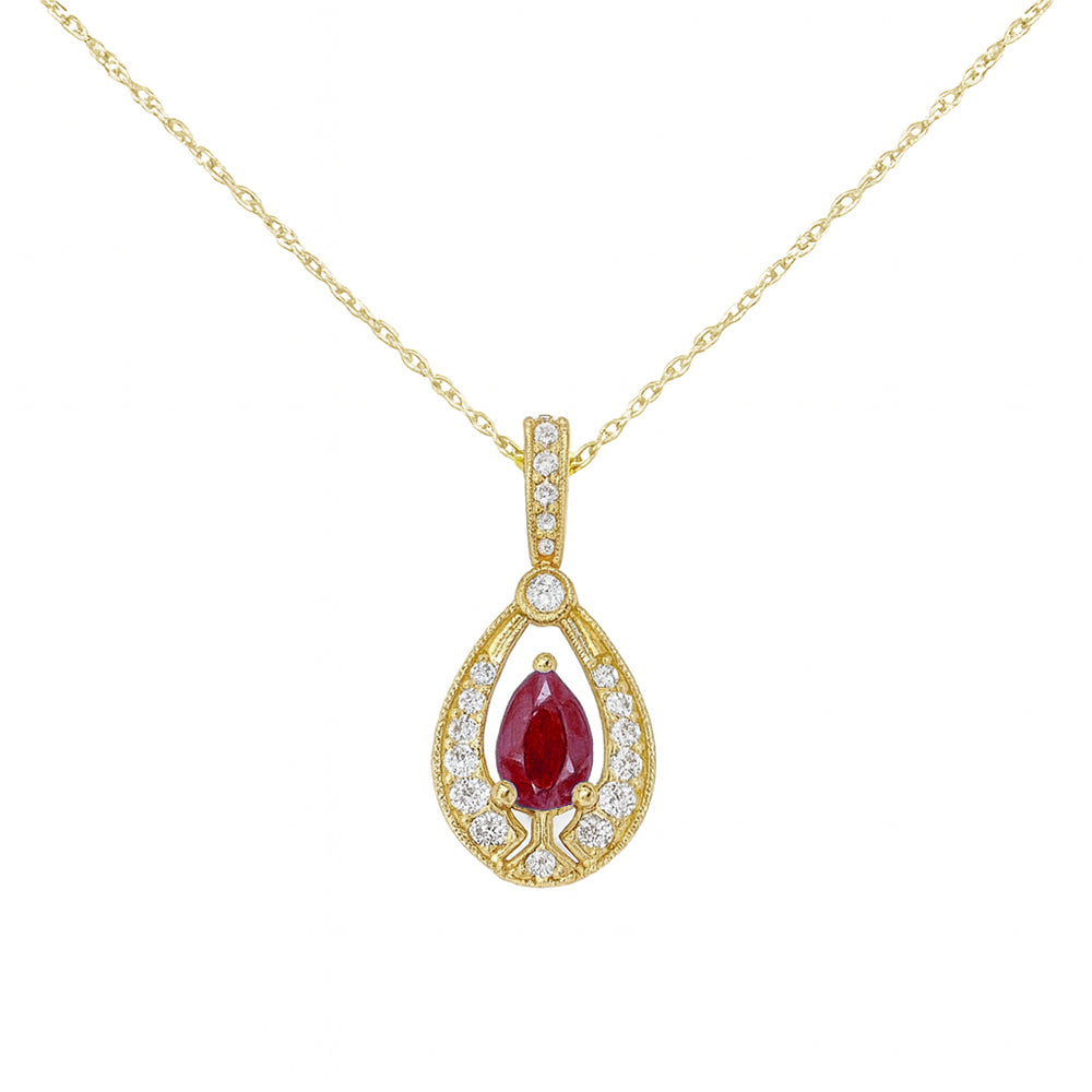 .57ct G SI 14kt Yellow Gold Diamond & Ruby Gemstone Pendant Necklace 18" Long