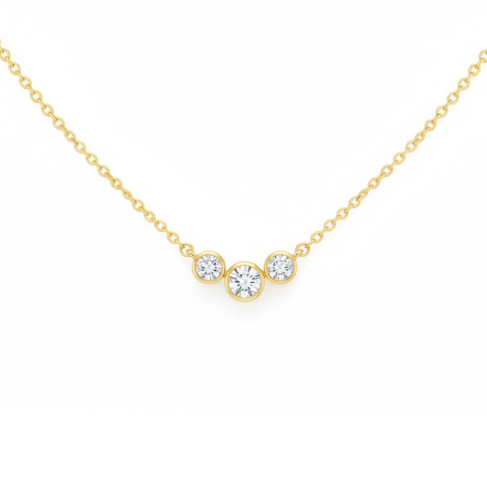 .40ct G SI 14kt Yellow Gold Three Bezel Set Round Diamond Pendant Necklace 18" Long