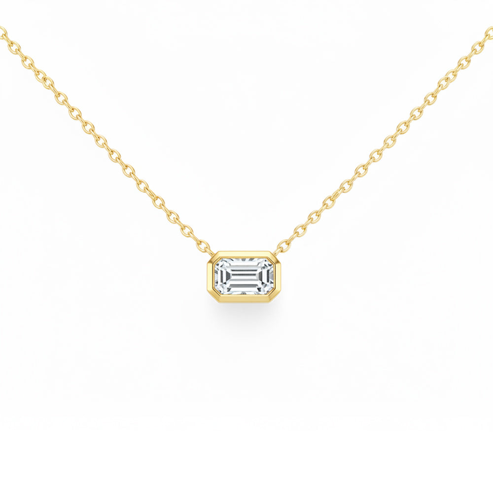 .19ct G SI 14kt Yellow Gold Emerald Diamond Bezel Set Pendant Necklace 16"+2" Long