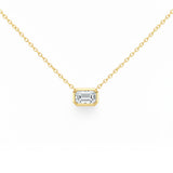 .19ct G SI 14kt Yellow Gold Emerald Diamond Bezel Set Pendant Necklace 16"+2" Long