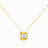 .15ct G SI 14kt Yellow Gold Modern Emerald Cut Diamond Bezel Set Pendant Necklace 16+2" Long
