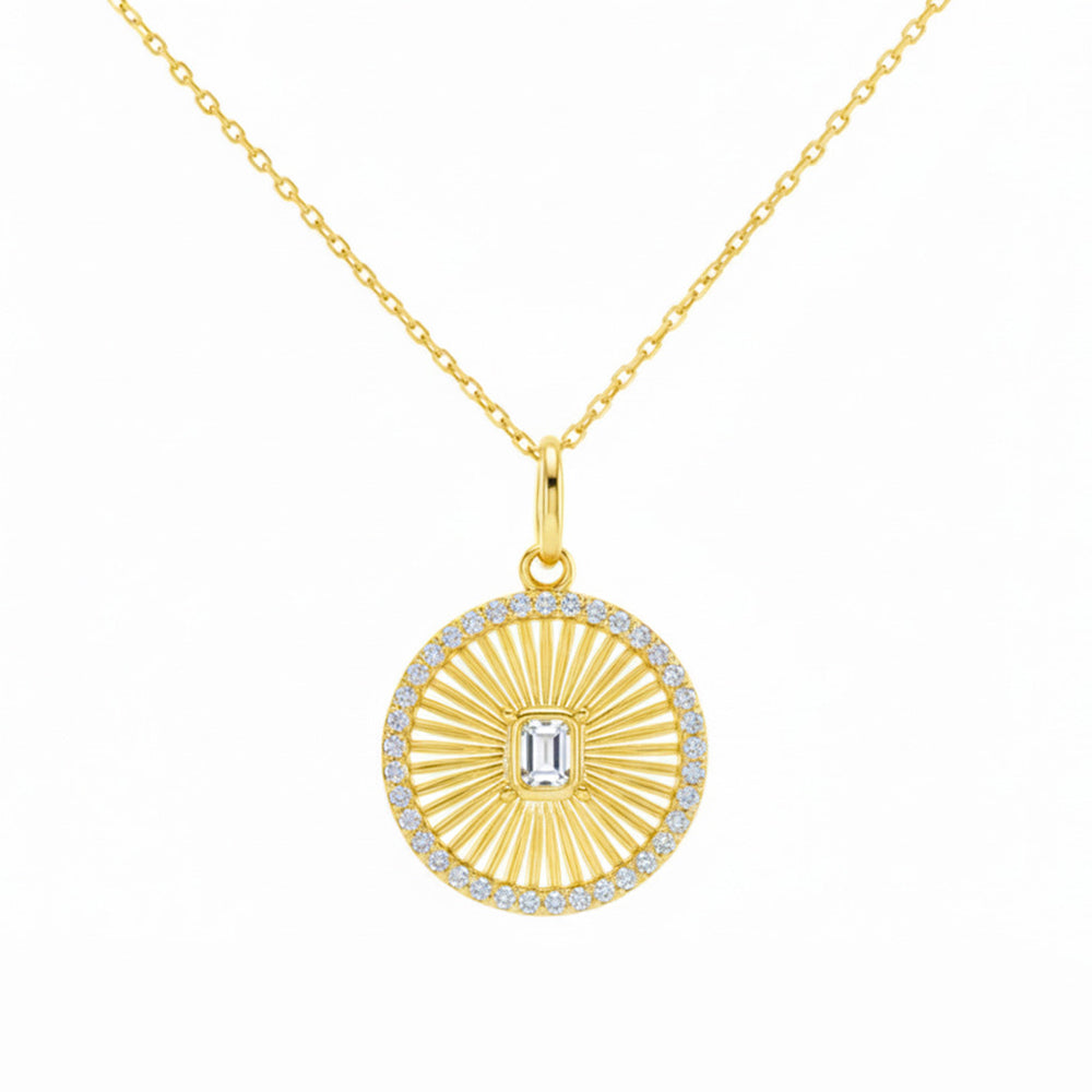 .37ct G SI 14kt Yellow Gold Diamond Disc Medallion Pendant Necklace 16+2" Long