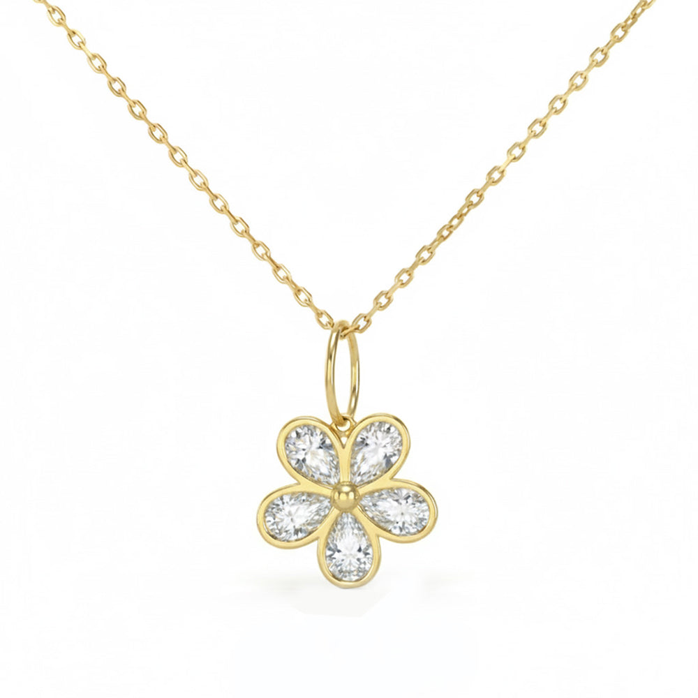 .73ct G SI 14kt Yellow Gold Diamond Flower Shape Bezel Set Pendant Necklace 18" Long