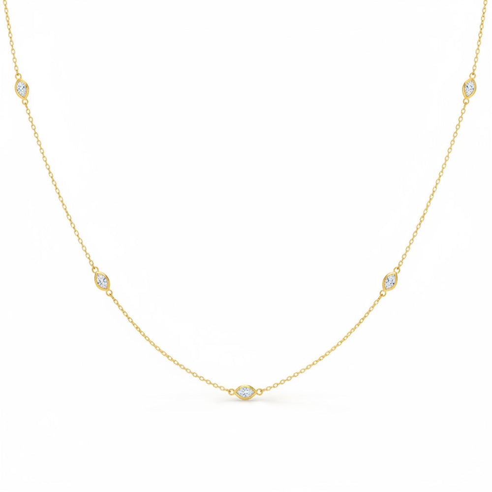 .26ct G SI 14kt Yellow Gold Marquise Diamond Bezel Set Station Pendant Necklace 16+2" Long