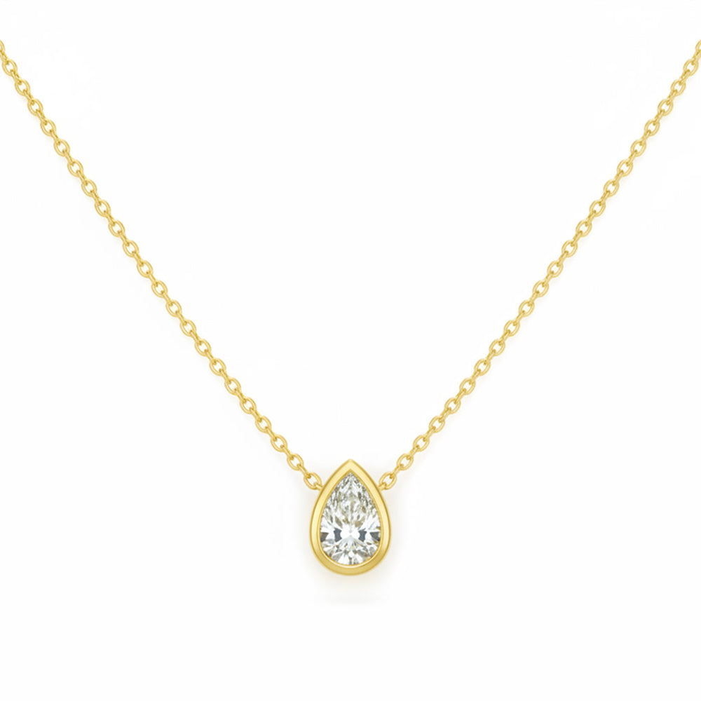 .25ct G SI 14kt Yellow Gold Pear Cut Diamond Bezel Set Pendant Necklace 16+2" Long