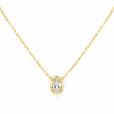 .25ct G SI 14kt Yellow Gold Pear Cut Diamond Bezel Set Pendant Necklace 16+2" Long