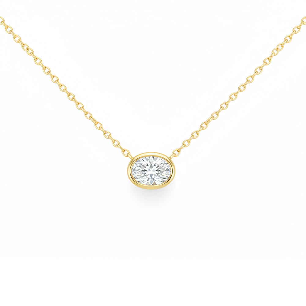 <span style="color:purple">SPECIAL!</span> .22ct G SI 14kt Yellow Gold Oval Diamond Bezel Set Pendant Necklace 16"+2" Long