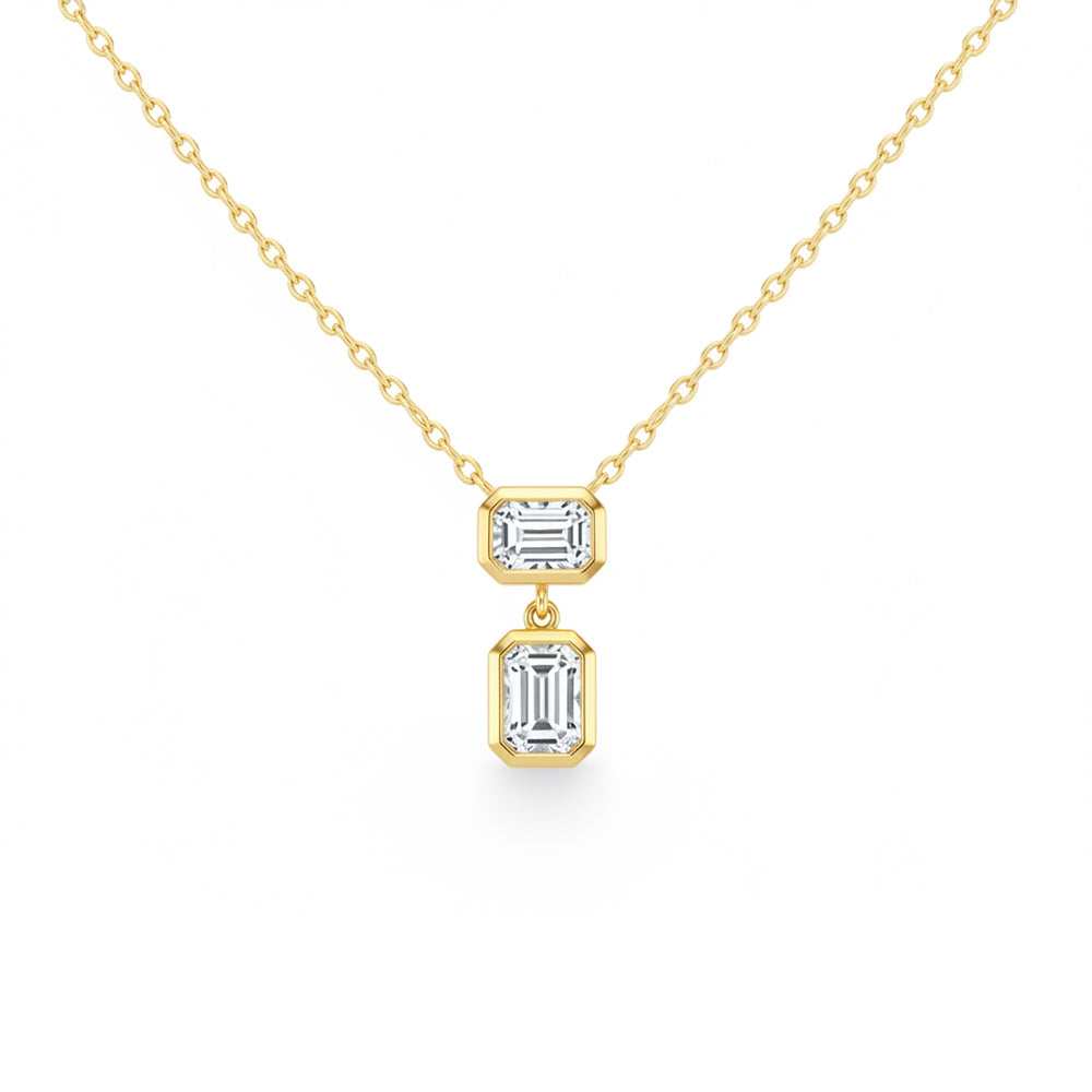 .30ct G SI 14kt Yellow Gold Emerald Cut Diamond Drop Pendant Necklace 16"+2" Long