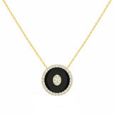 .30ct G SI 14kt Yellow Gold Oval Diamond Onyx Inlay Pendant Necklace 16+2" Long