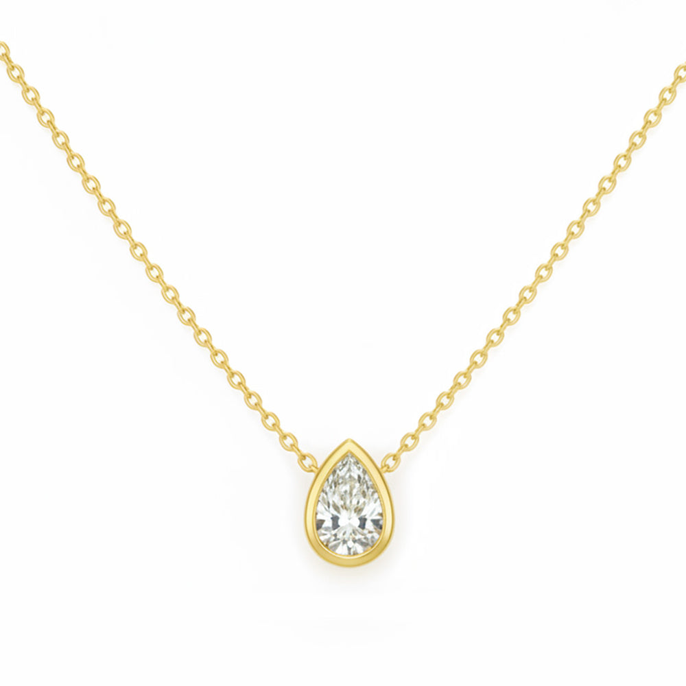 <span style="color:purple">SPECIAL!</span> .21ct G SI 14kt Yellow Gold Pear Shape Diamond Bezel Set Pendant Necklace 16+2" Long
