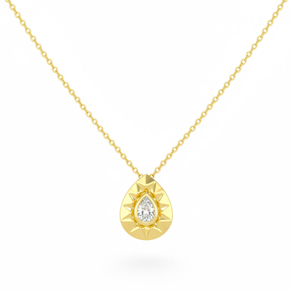 <span style="color:purple">SPECIAL!</span> .15ct G SI 14kt Yellow Gold Modern Pear Diamond Bezel Set Pendant Necklace 16+2" Long