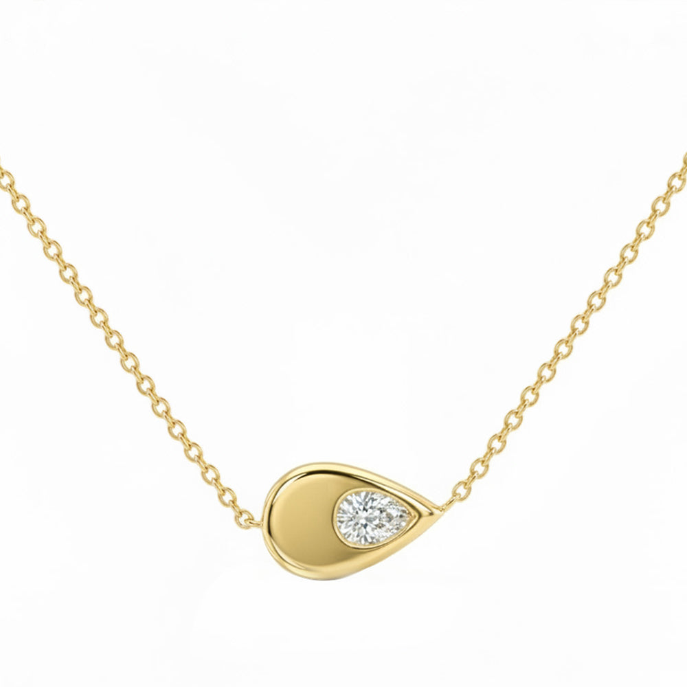 .20ct G SI 14kt Yellow Gold Diamond Pear Shape Pendant Necklace 16+2" Long