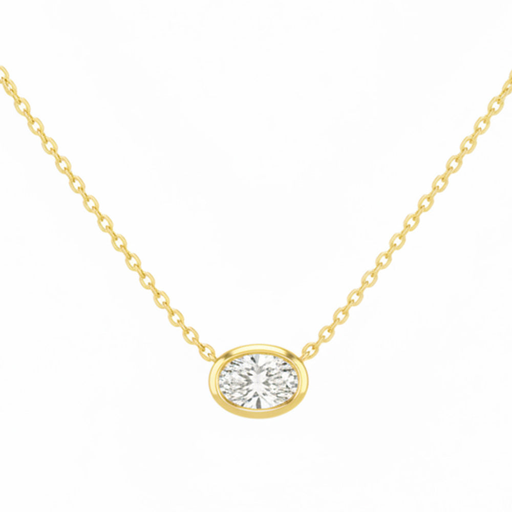 .22ct G SI 14kt Yellow Gold Bezel Set Oval Diamond Pendant Necklace 16+2" Long