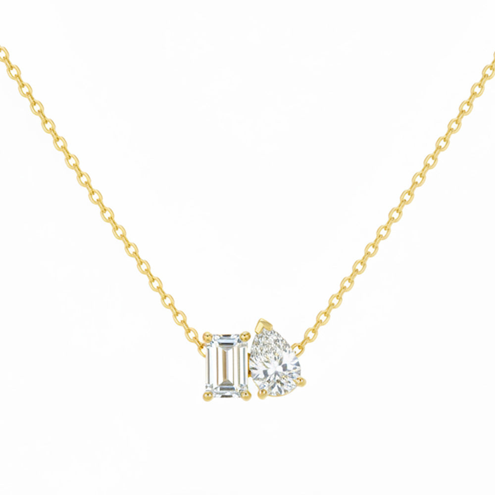 .59ct G SI 14kt Yellow Gold Emerald & Pear Cut Diamond Moi Toi Pendant Necklace 16+2" Long