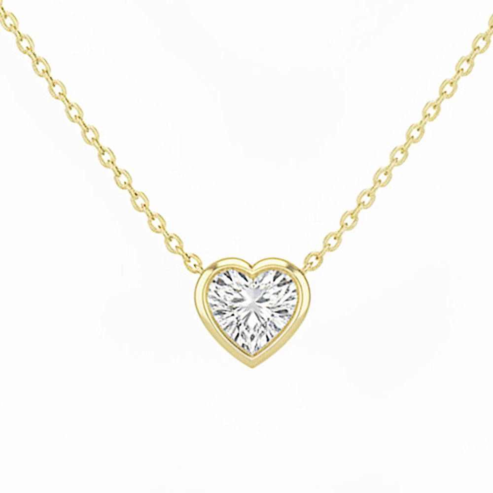 .27ct G SI 14kt Yellow Gold Bezel Set Heart Shape Diamond Pendant Necklace 16+2" Long
