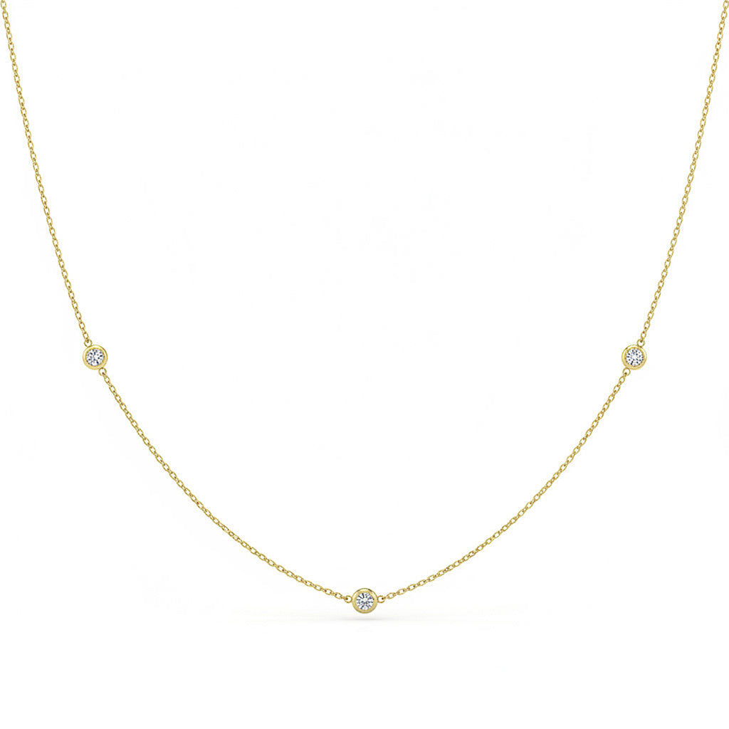 .20ct G SI 14kt Yellow Gold Bezel Set Diamond Station Pendant Necklace 16+2" Long