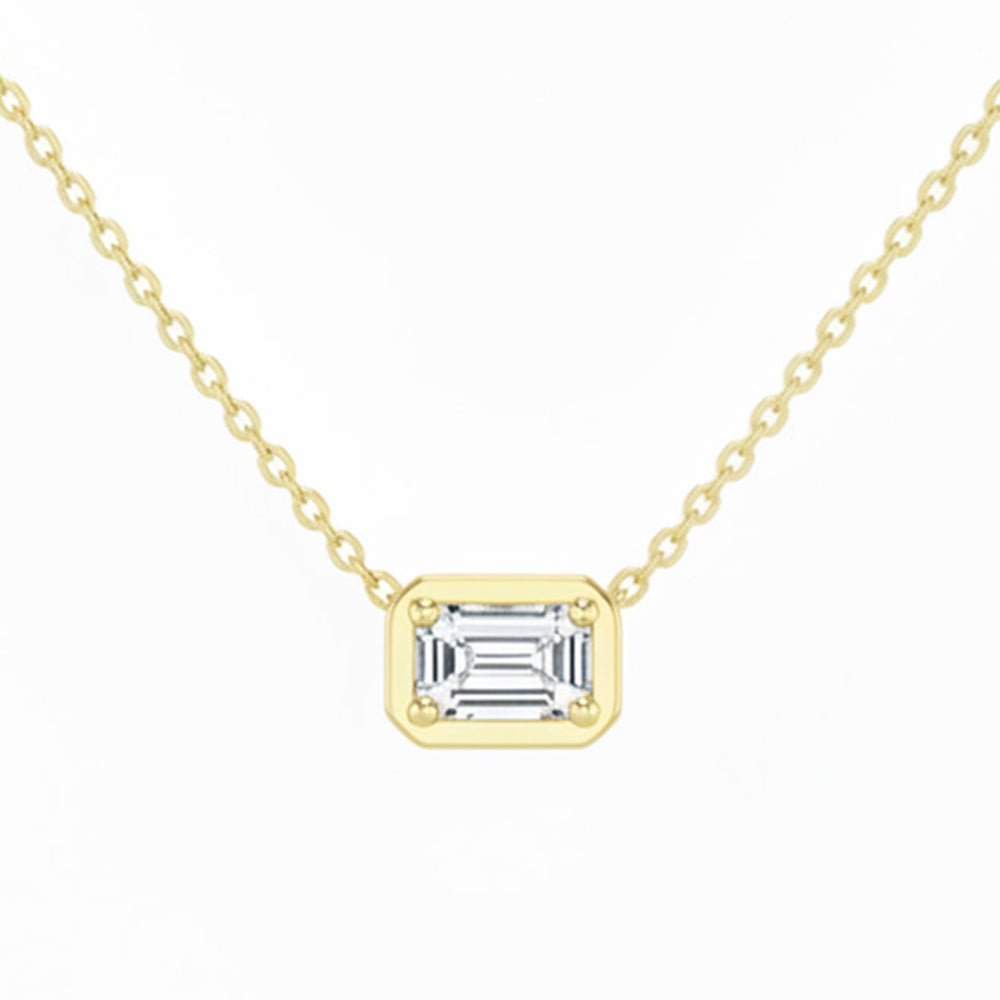 .41ct G SI 14kt Yellow Gold Emerald Cut Diamond Pendant Necklace 16+2" Long