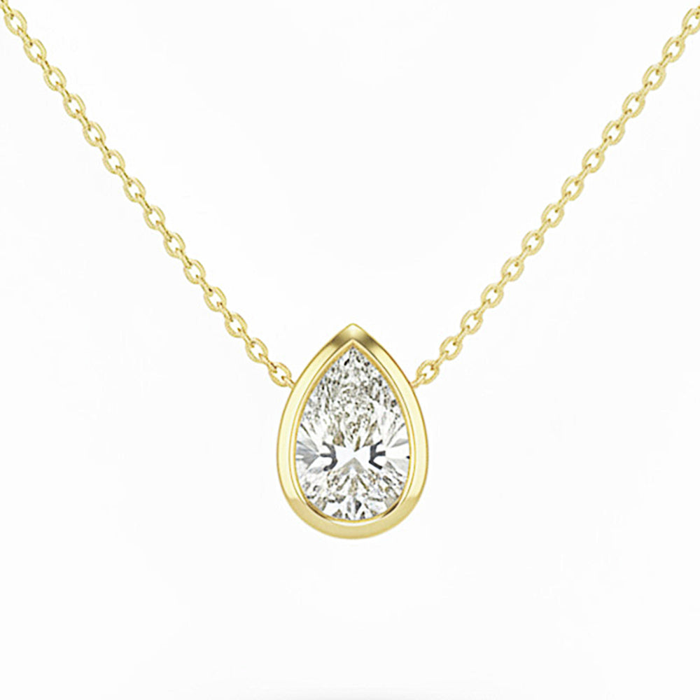 .20ct G SI 14kt Yellow Gold Pear Diamond Bezel Set Pendant Necklace 16+2" Long